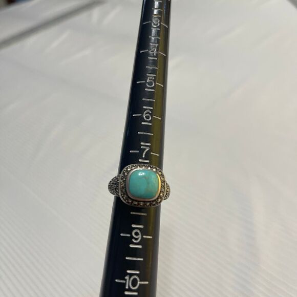 LT Sterling Silver 925 Turquoise Stone and Marcasite Ring Sz 8 - Picture 6 of 7